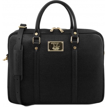 τσάντα laptop δερμάτινη prato μαύρο tuscany leather