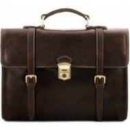 ανδρική επαγγελματική τσάντα δερμάτινη viareggio καφέ σκούρο tuscany leather