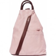 γυναικειο δερματινο backpack vanna firenze leather 2061 ροζ/καφε