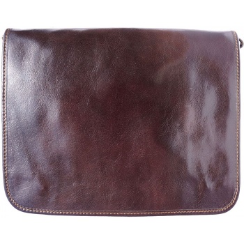 δερμάτινη τσάντα ταχυδρόμου firenze leather 6548 σκουρο καφε