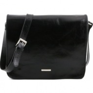 ανδρική τσάντα δερμάτινη messenger tl141254 μαύρο tuscany leather