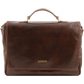 τσάντα laptop δερμάτινη padova καφέ σκούρο tuscany leather