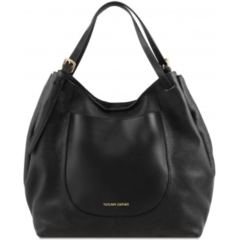 γυναικεία τσάντα δερμάτινη cinzia μαύρο tuscany leather
