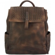 δερμάτινη τσάντα πλάτης nicola firenze leather 68033 σκουρο καφε