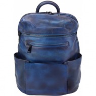 δερμάτινη τσάντα πλάτης tiziano firenze leather 68118 σκουρο μπλε