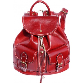 δερμάτινη τσάντα πλάτης davide firenze leather 6554 κόκκινο