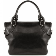 γυναικεία τσάντα δερμάτινη ilenia μαύρο tuscany leather