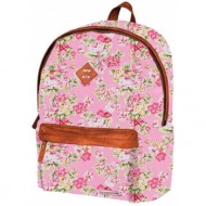 τσάντα δημοτικού ροζ λουλούδια με 2 θήκες 41x32x14 εκ. marshmallow 28757