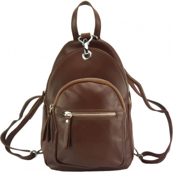 δερμάτινη τσάντα πλάτης olivia firenze leather 6147 καφε