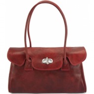 δερμάτινη τσάντα χειρός lady firenze leather 6544 σκούρο κόκκινο