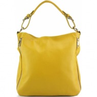 δερμάτινη τσάντα ώμου hobo artemisa firenze leather 5760 κίτρινο
