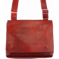 τσάντα ταχυδρόμου flap firenze leather 6574 σκούρο κόκκινο