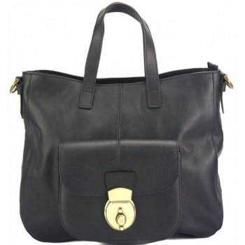 δερμάτινη τσάντα ώμου duomo firenze leather 7401 μαύρο