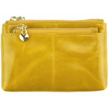 δερμάτινο πορτοφολάκι sarah firenze leather po8190 κίτρινο