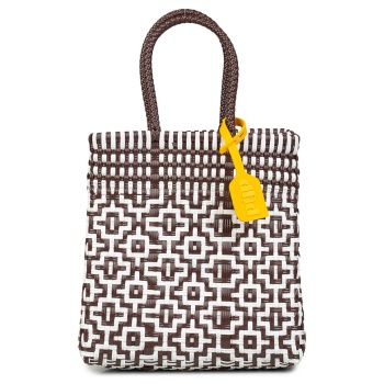 shopping γυναικεία pup καφέ-λευκό vs1412 handbag nomad