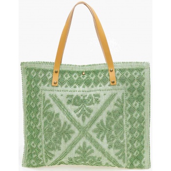 τσάντα ώμου με boho πλεκτό σχέδιο - πράσινο σε προσφορά