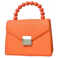 γυναικεία τσάντα με μπίλιες και μεταλλικό κούμπωμα πορτοκαλί 19854