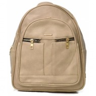 γυναικεία τσάντα backpack με χρυσά φερμουάρ μπεζ 19905