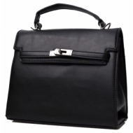 γυναικεία τσάντα ώμου μονόχρωμη με μεταλλικό κούμπωμα μαύρο 22156