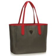 1279 ls γυναικεία τσάντα διπλής όψης ls00506 -γκρί / κόκκινο-γκρι