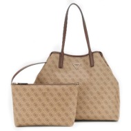 guess γυναικεια τσαντα victtoria lrg 2 in 1 tote hwesg951429 latte logo/brown
