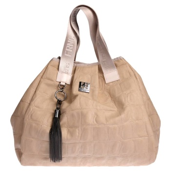 frnc γυναικεια τσαντα eco nubuck croco ελληνικη 6146 μπεζ
