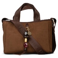 frnc γυναικεια τσαντα eco nubuck treccia ελληνικη 5558 καφε