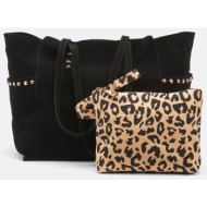 δερμάτινη τσάντα με λεοπάρ τσαντάκι