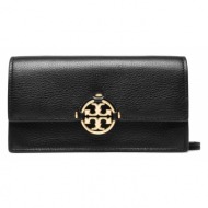 τσάντα tory burch miller wallet crossbody 137145 black 001 φυσικό δέρμα/grain leather