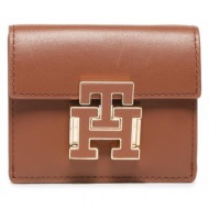 μικρό πορτοφόλι γυναικείο tommy hilfiger push lock leather wallet aw0aw14344 gtu φυσικό δέρμα/grain 