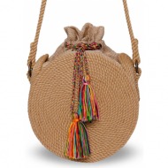 τσάντα bohonomad bohobag 01 beige ύφασμα - ύφασμα