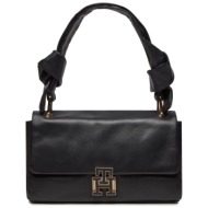 τσάντα tommy hilfiger pushlock leather shoulder bag aw0aw15685 black bds φυσικό δέρμα - φυσικό δέρμα
