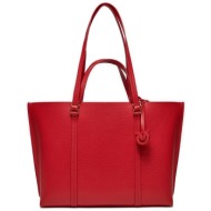 τσάντα pinko carrie shopper big pe 24 pltt 102832 a1lf red r30q φυσικό δέρμα/grain leather