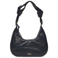 τσάντα tommy hilfiger pushlock leather hobo aw0aw16073 space blue dw6 φυσικό δέρμα - φυσικό δέρμα