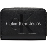 μεγάλο πορτοφόλι γυναικείο calvin klein jeans sculpted med zip around mono k60k607229 black/metallic