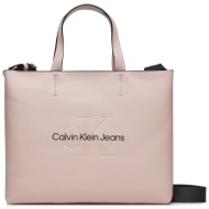 τσάντα calvin klein jeans sculpted mini slim tote26 mono k60k611547 pale conch tft απομίμηση δέρματο