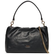 τσάντα tommy hilfiger th luxe soft leather shoulder aw0aw16203 black bds φυσικό δέρμα/grain leather