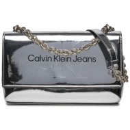 τσάντα calvin klein jeans sculpted ew flap conv25 mono s k60k611856 silver 0im απομίμηση δέρματος/-α