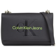 τσάντα calvin klein jeans sculpted ew flap conv25 mono k60k611866 black/dark juniper 0gx απομίμηση δ