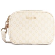 τσάντα kazar sonia 26475-01-bb beige/white φυσικό δέρμα/grain leather