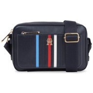 τσάντα tommy hilfiger iconic tommy camera bag corp aw0aw16106 space blue dw6 απομίμηση δέρματος/-απο