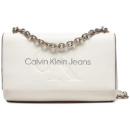τσάντα calvin klein jeans sculpted ew flap conv25 mono k60k611866 white/silver logo 0li απομίμηση δέ