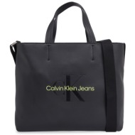 τσάντα calvin klein jeans sculpted mini slim tote26 mono k60k611547 black/dark juniper 0gx απομίμηση