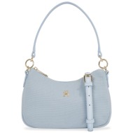 τσάντα tommy hilfiger poppy canvas shoulder bag aw0aw16111 breezy blue c1o υφασμα/-ύφασμα