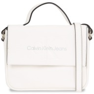 τσάντα calvin klein jeans sculpted boxy flap cb20 mono k60k610829 white/silver logo 0li απομίμηση δέ