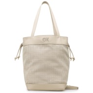 τσάντα calvin klein re-lock drawstring bag perf k60k610635 stoney beige pea απομίμηση δέρματος/-απομ
