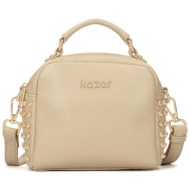 τσάντα kazar nasira s 84808-01-03 beige φυσικό δέρμα/grain leather