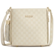 τσάντα kazar nissi s 81781-01-bb beige/white φυσικό δέρμα/grain leather