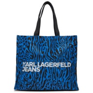 τσάντα karl lagerfeld jeans 240j3901 blue animal print ύφασμα - ύφασμα