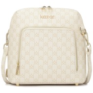 τσάντα kazar carin 55742-01-bb beige/white φυσικό δέρμα/grain leather